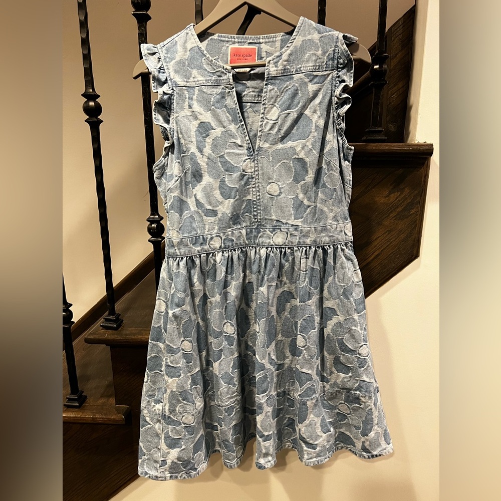Kate Spade Abstract Peony Blue Denim Jean Dress Sz 4